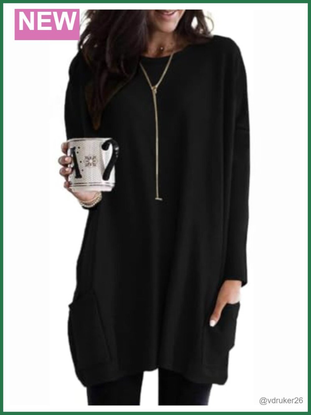 Long Sleeve Tunic Top with Pockets Casual Loose Fit Womens Tops